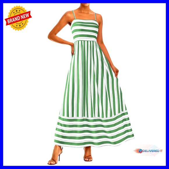 Spaghetti Strap Maxi Dress, Smocked Back, Flowy A-Line, Boho Floral Striped